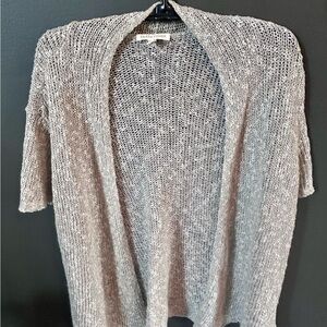 Eileen Fisher Open Knit Short Sleeve Cardigan Topper in Oatmeal size M